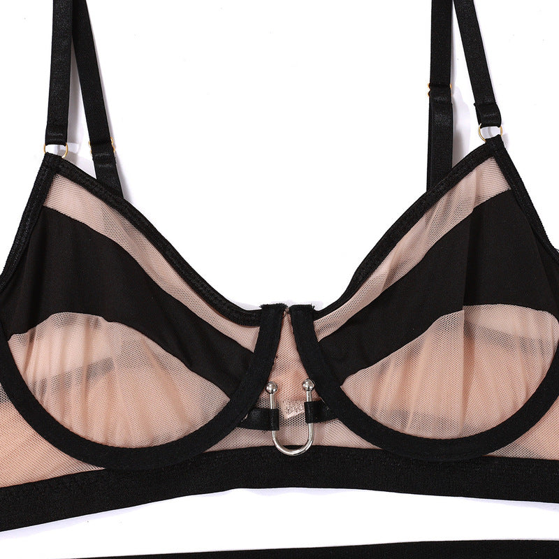 Black Mesh Splicing See-through Sexy Underwear Sexy Suit-Bra Details