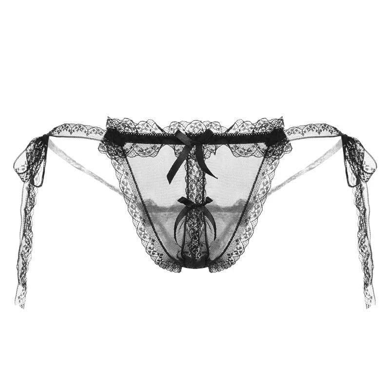 Black Transparent Mesh Bow Lace Panty Show