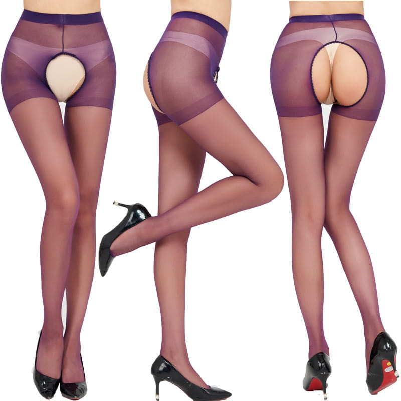 Purple Seductive Sexy High Gloss Crotchless Pantyhose Wholesale19